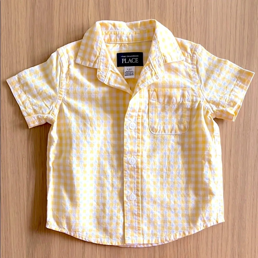 The Children's Place, baby Yellow cotton plaid button down Shirt, 6-9 months